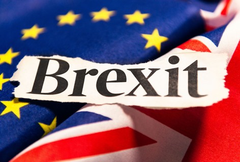 The word 'Brexit' from a newspaper headline, following the UK decision to leave the European Union, following a public referendum held on 23rd June 2016.